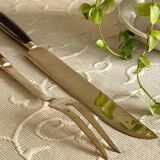 Service cutlery, brass and rosewood.