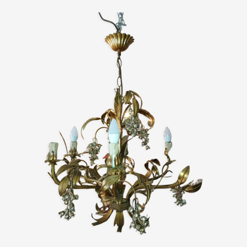 Gilded brass chandelier and silver lily of the valley bells