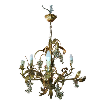 Gilded brass chandelier and silver lily of the valley bells