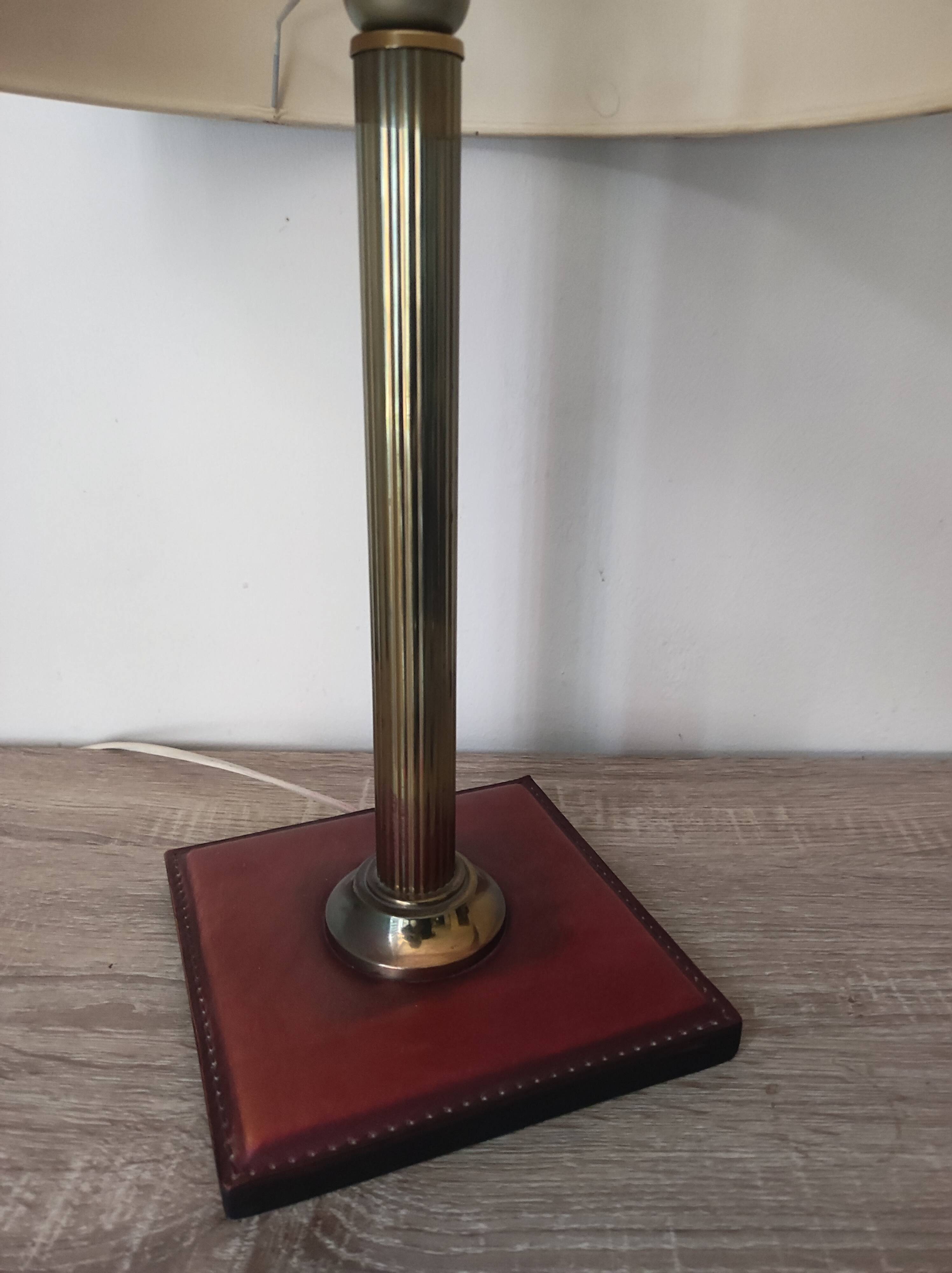 Table lamp desk brass quilted leather sheathed