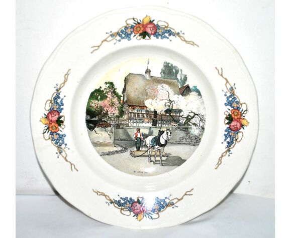 Sarreguemines old plate obernai by h. loux with 4 flowers | Selency