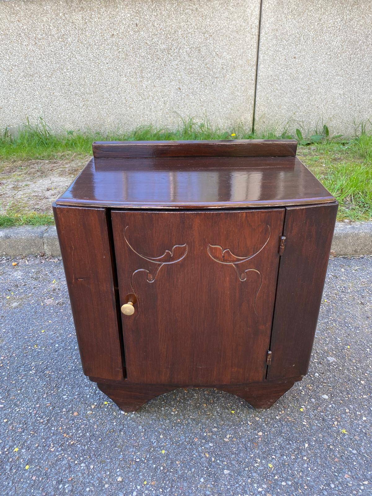 Art Deco bedside table in glossy dark oak