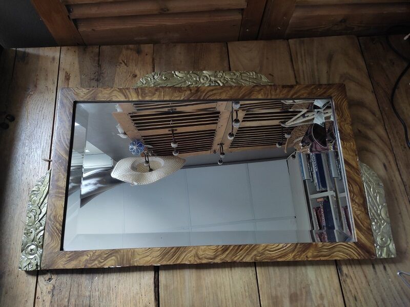 Bevelled mirror chiseled wood art deco gilding dp 112263