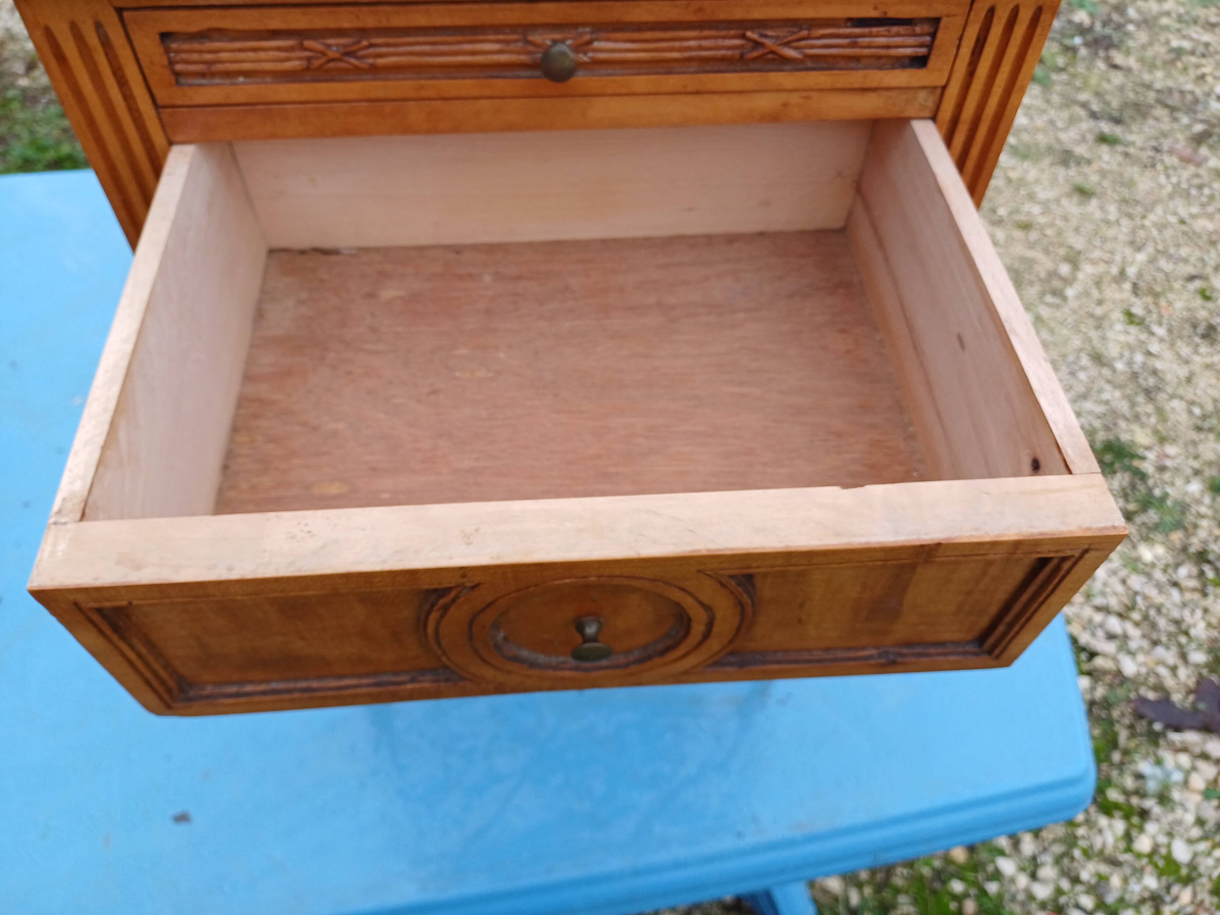 Nightstand 2 drawers walnut oak and burl walnut