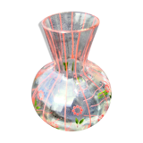 Vase en verre transparent avec filigrane rose et fleurs émaillées