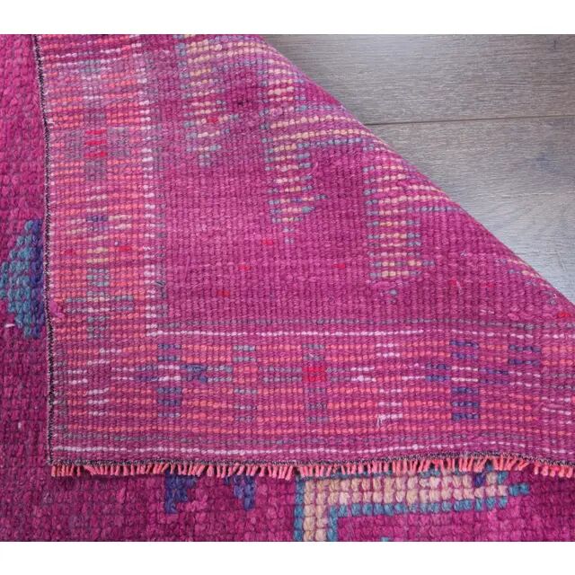 1970s Turkish Handmade Pink Diamond Wool Runner Rug 78x384