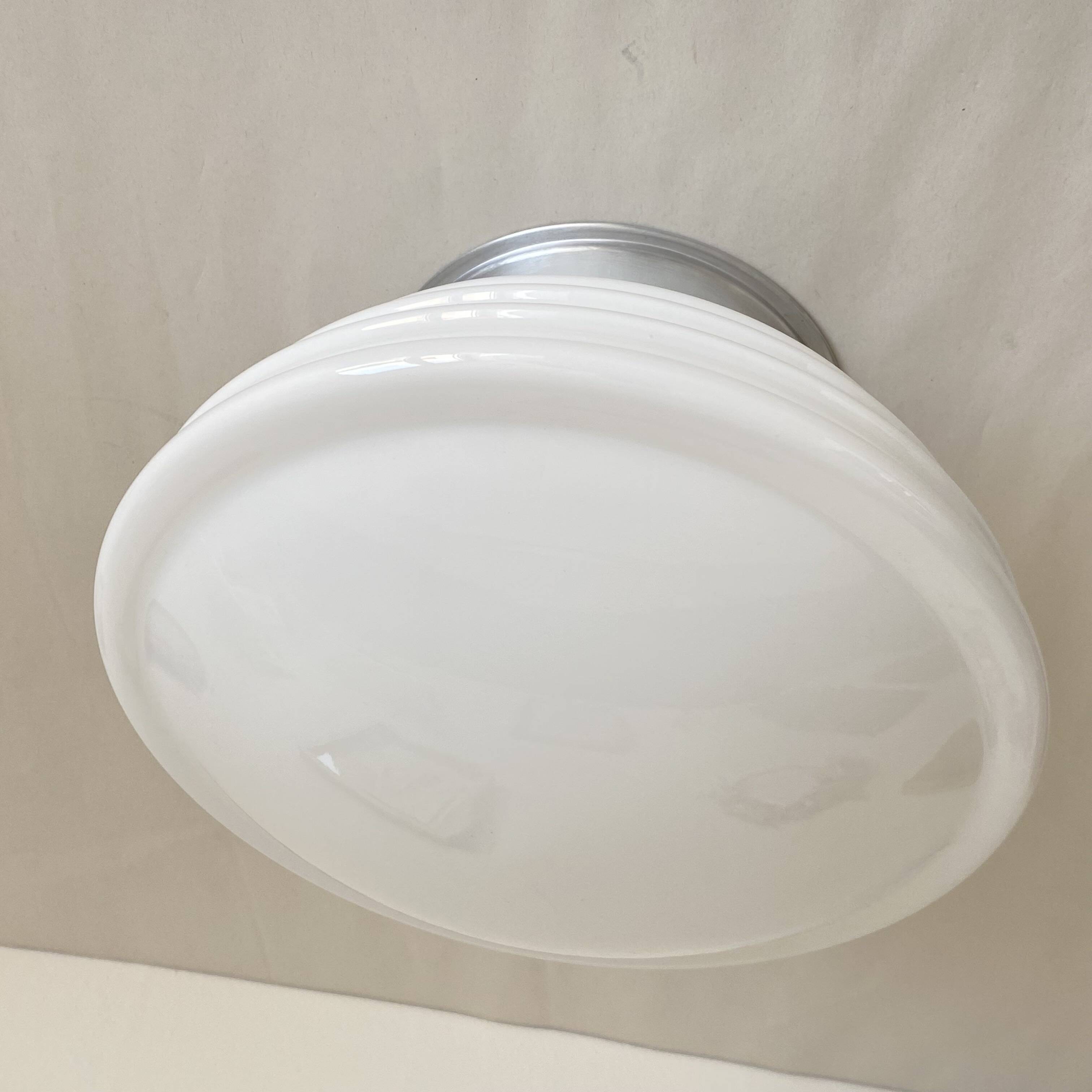 Round ceiling light, white opaline glass, antique lighting fixture