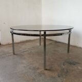 Round coffee table, chrome and smoked glass