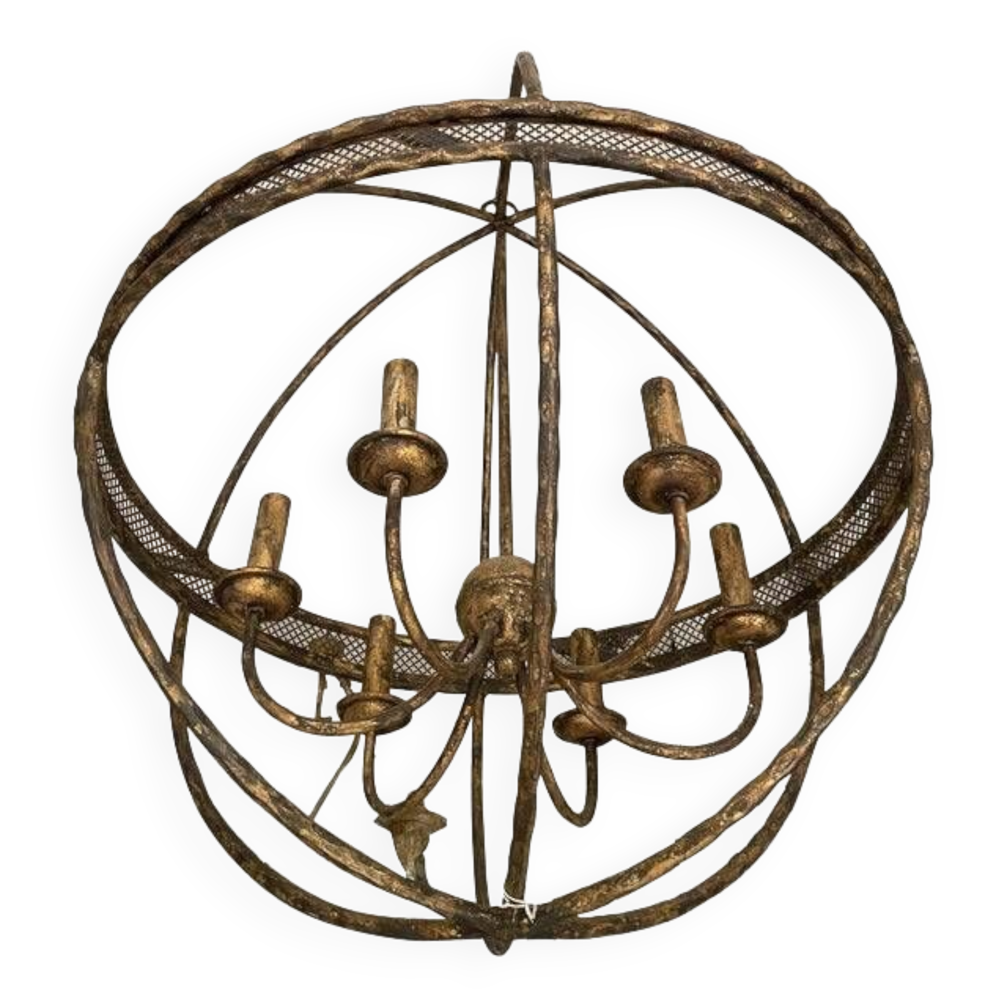 Contemporary Gold-Leaf and Clay Sphere Chandelier