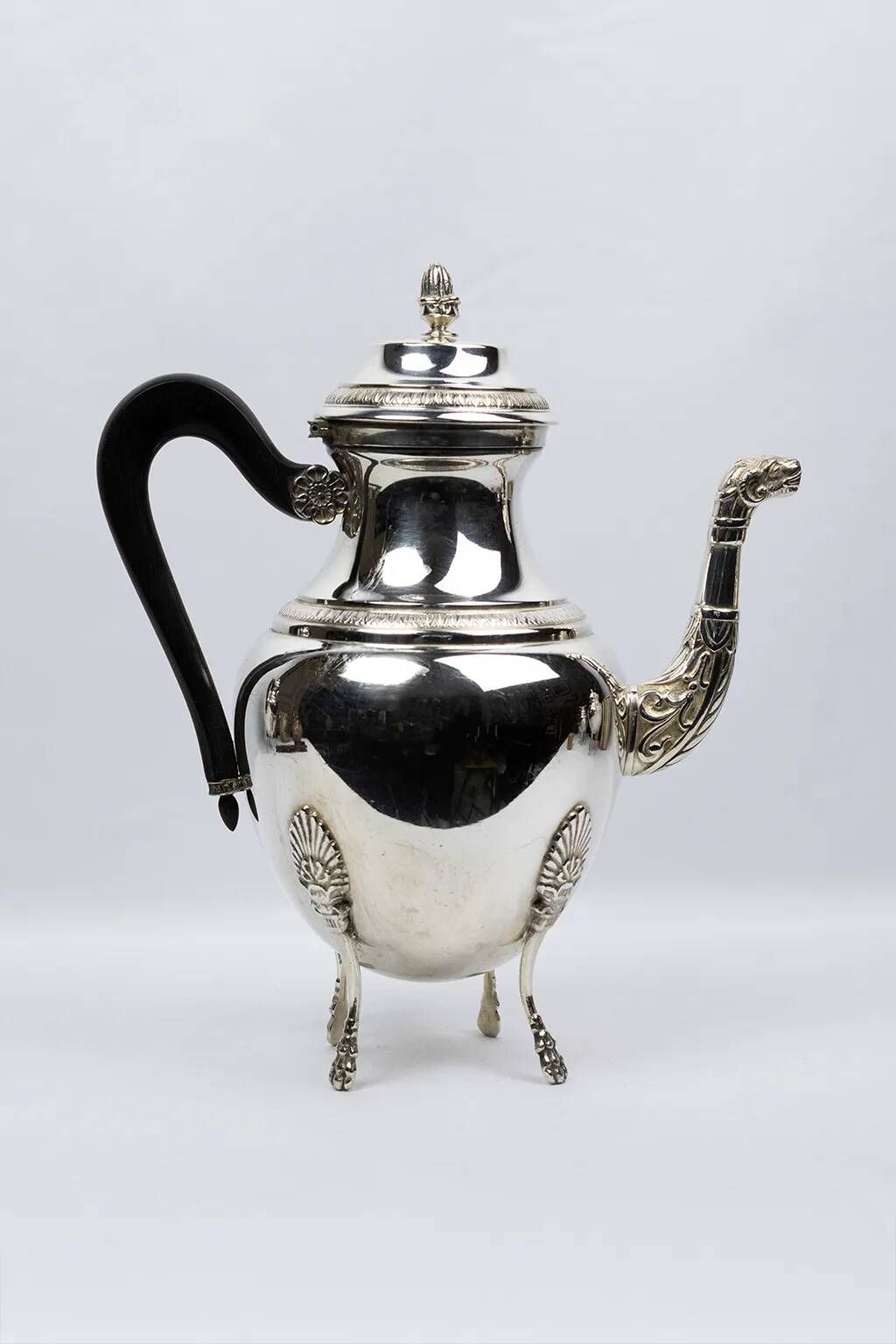 Empire-style tea and coffee service with ram's head spout - silver-plated, 5 pieces