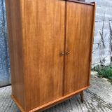 Vintage wardrobe with 2 doors and compass legs, made of oak plywood