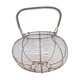 Old basket has wire eggs