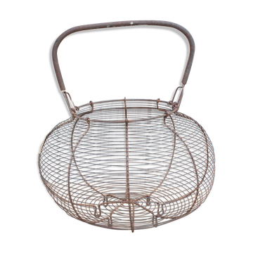 Old basket has wire eggs