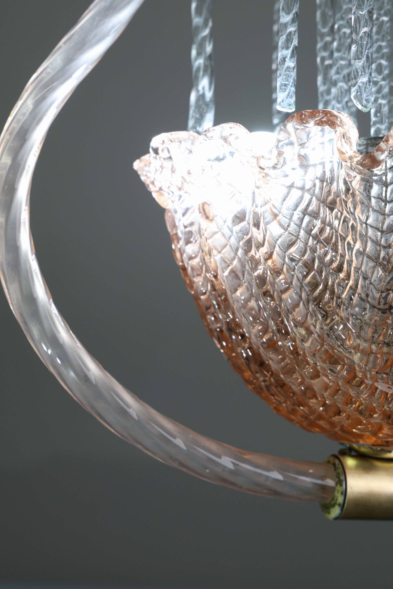 Charming Pink and Transparent Murano Glass Chandelier by Barovier e Toso, 1950s