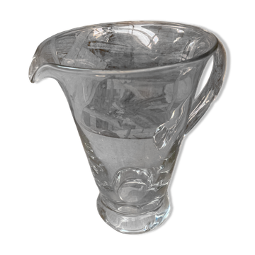 Ancien Pichet Verre Soufflé Transparent Vintage
