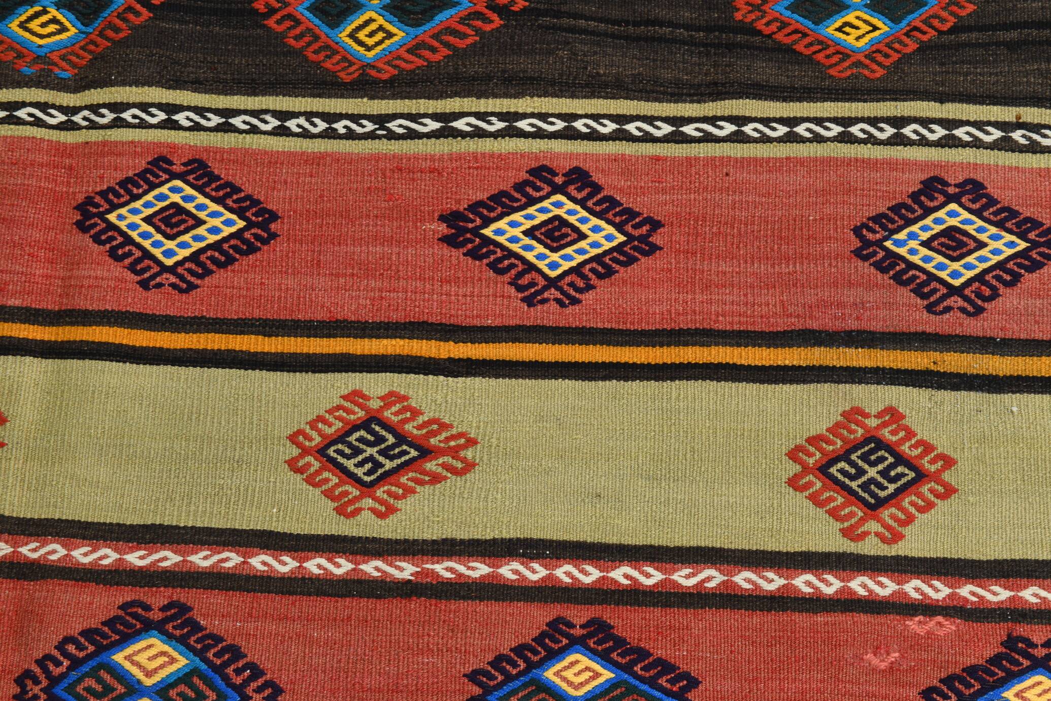 6x9 Blue & Red Details Kilim Rug,Modern Mid Century,Wool Area Rug,175x261Cm