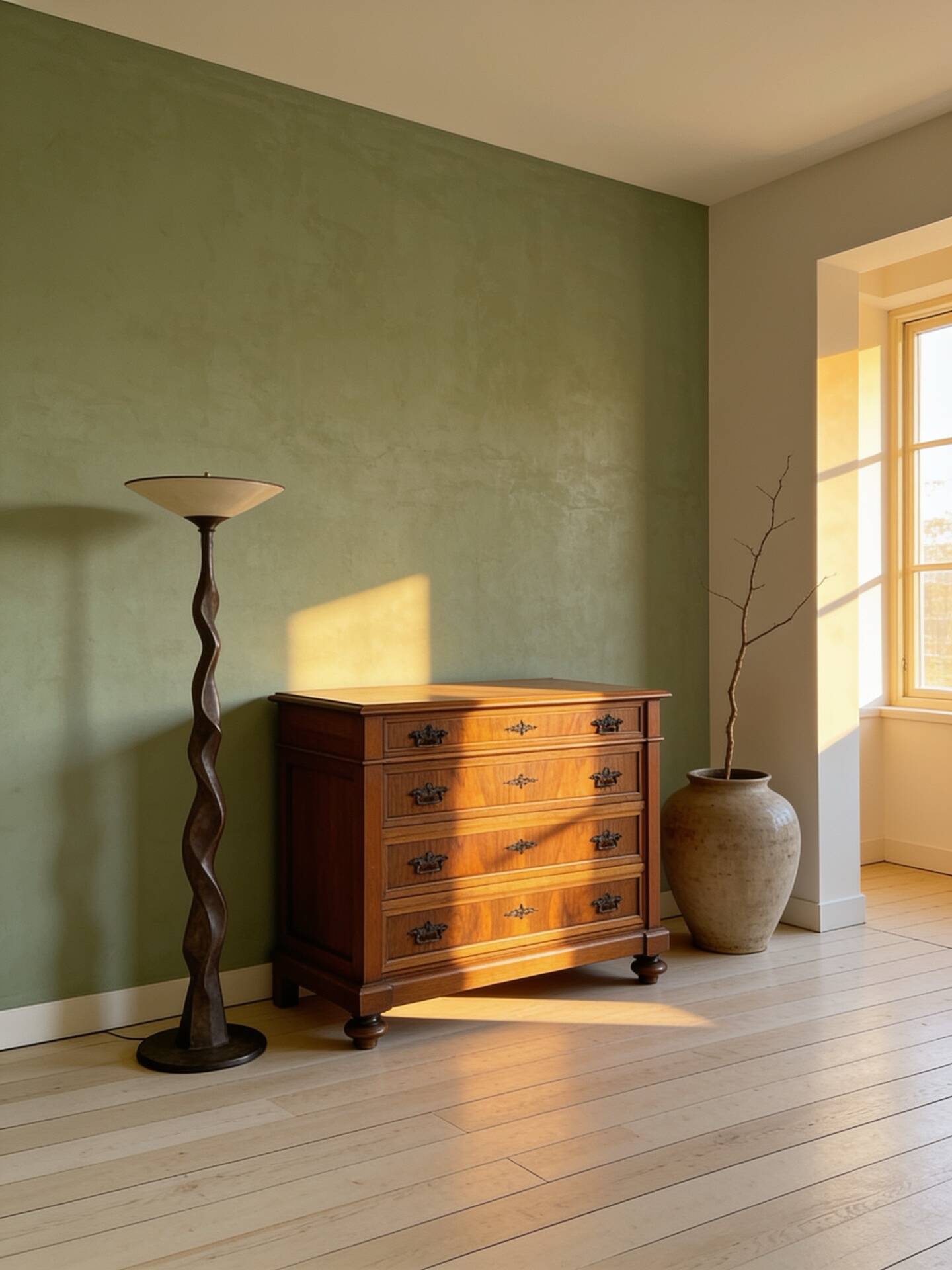 Antique walnut commode with bronze handles in the shape of a lion's mask,