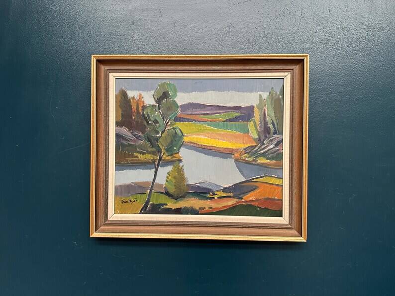 Original Swedish Oil on Panel - "Natural Landscape" by Frans Rase (1913-1994) - Signed - Vintage & Framed - 56 × 48 cm (22" × 18.9")