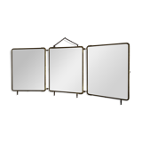 Miroir vintage 1920 triptyque barbier doré simili crocodile vert - 37 x 87