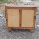 Vintage 1950s pine chest of drawers, compass legs, 3 drawers