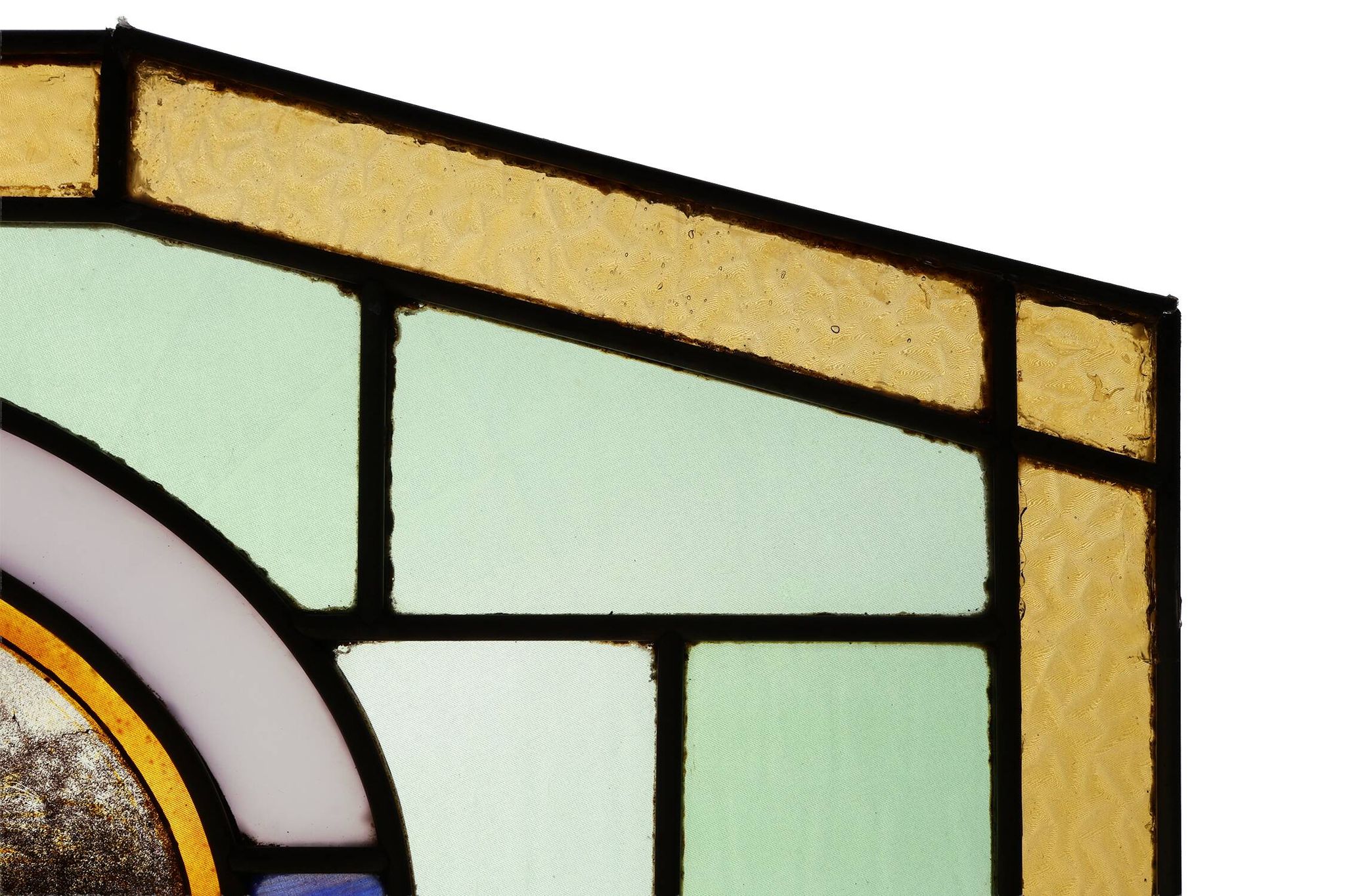 Art Deco Stained Glass Panel Depicting Runners in Motion, Belgium ca. 1910