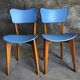 Pair of vintage bistro chairs in wood and light blue vinyl
