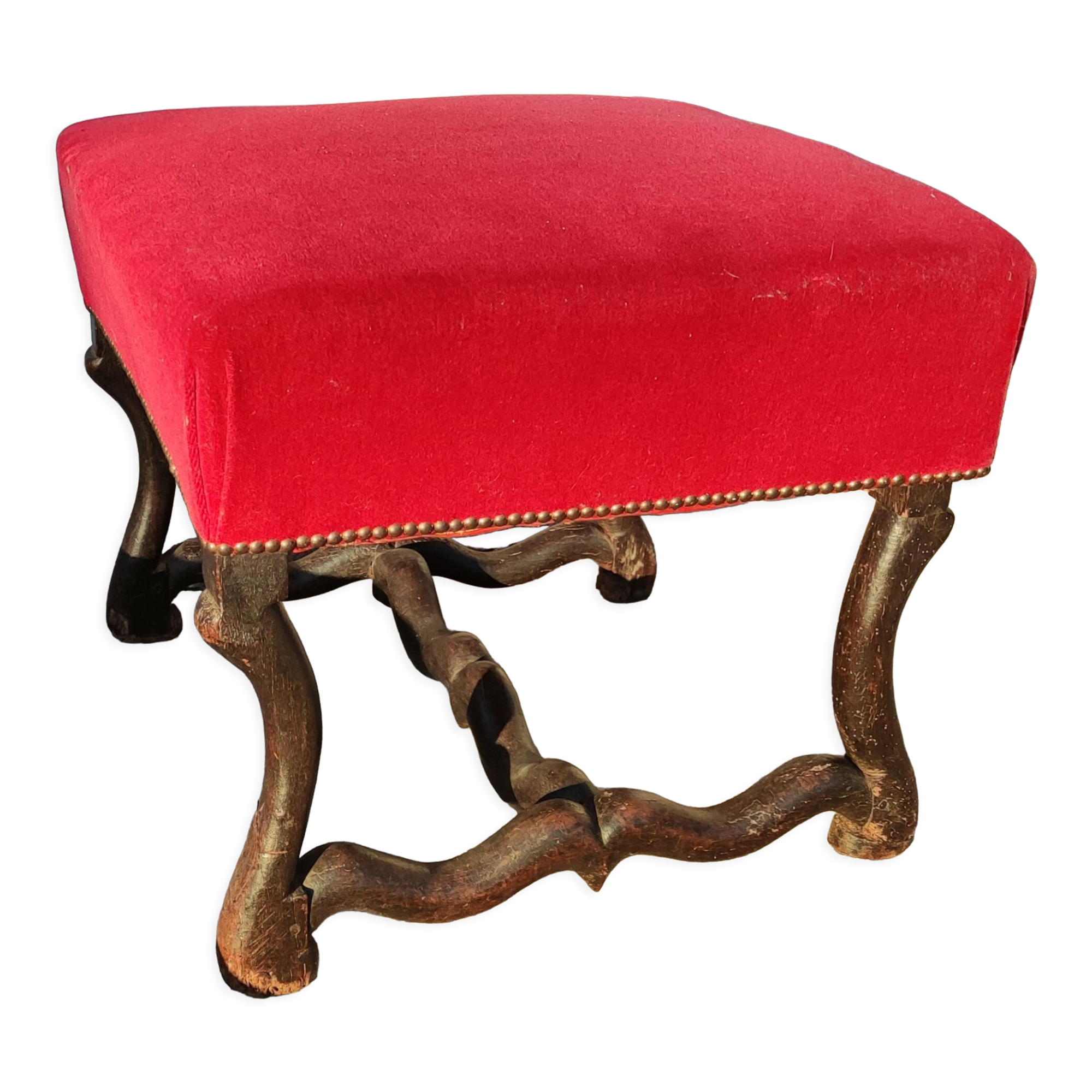 Old footrest, pouf red velvet