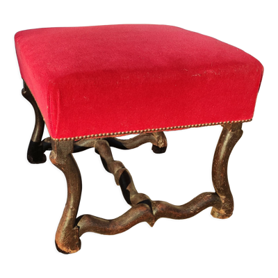 Ancien repose pied, pouf velours rouge