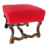 Old footrest, pouf red velvet