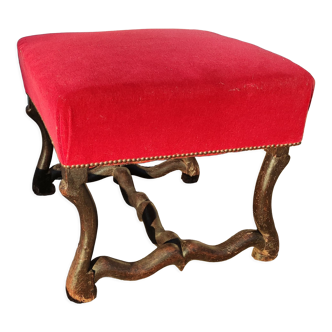 Ancien repose pied, pouf velours rouge