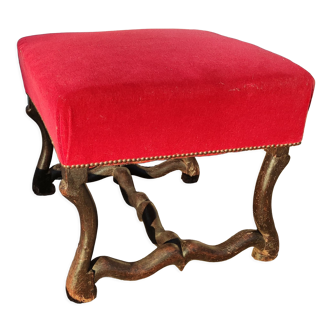 Old footrest, pouf red velvet