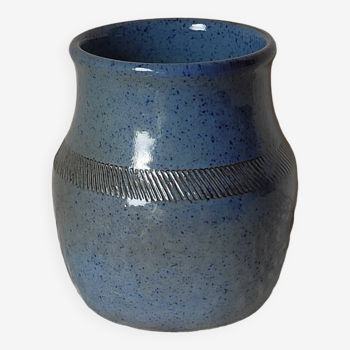 Small blue stoneware vase