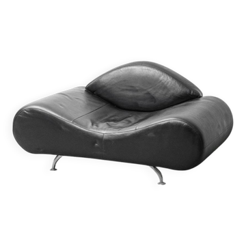 Fauteuil vintage moderne en cuir noir – chaise de salon des années 1990