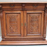 Henri II style double body in worked oak, original leaded stained glass windows