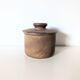brown stoneware water butter dish