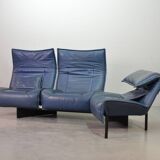 Vico Magistretti 3-Seat Flexible Cassina Blue Leather 'Veranda' Sofa, Italy