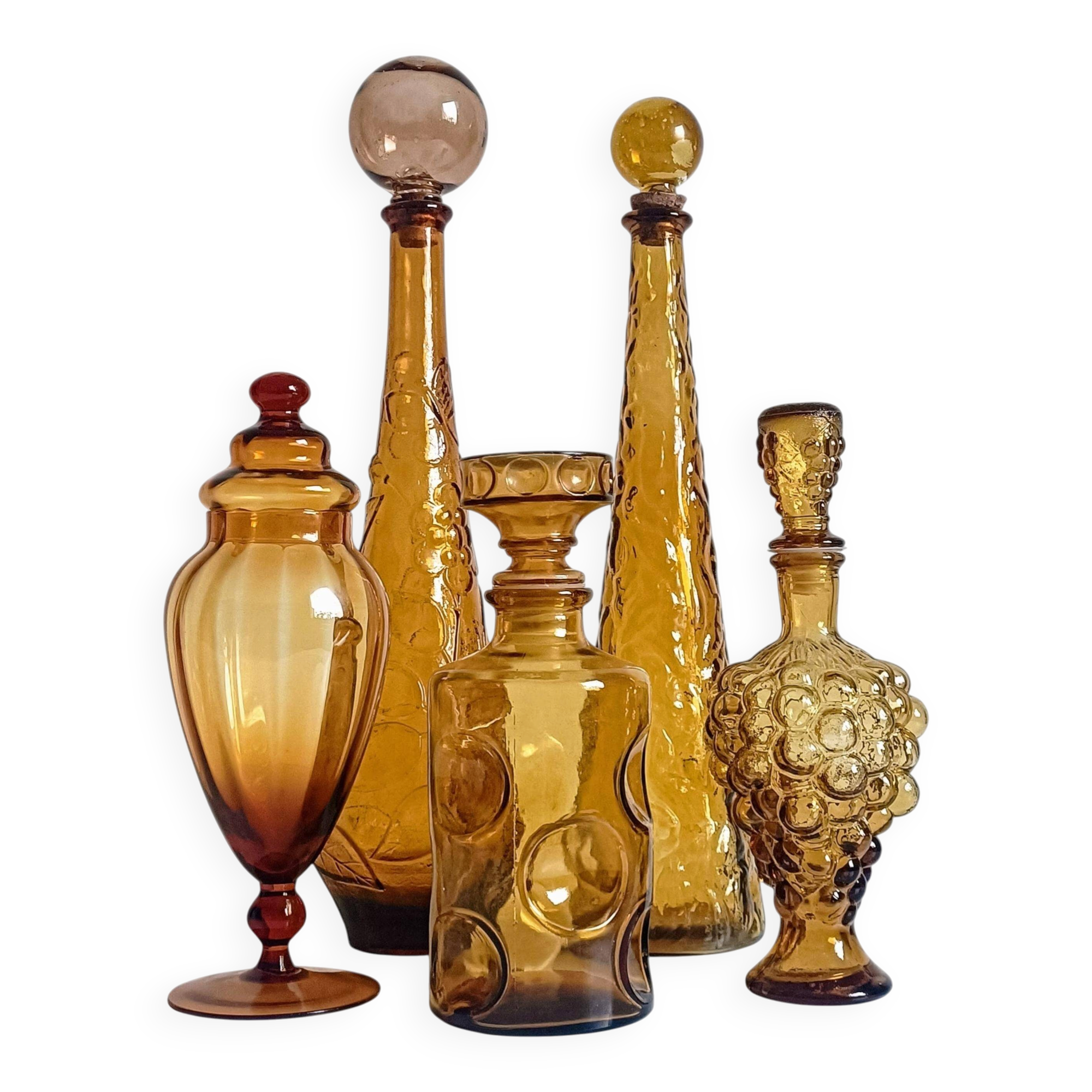Empoli Amber Glass Decanter Set by Wayne Husted, Handmade in Italy