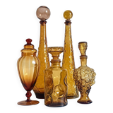 Empoli Amber Glass Decanter Set by Wayne Husted, Handmade in Italy