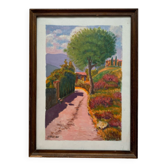 Chemin de Fabron Nice ancien tableau peinture signé daté vintage