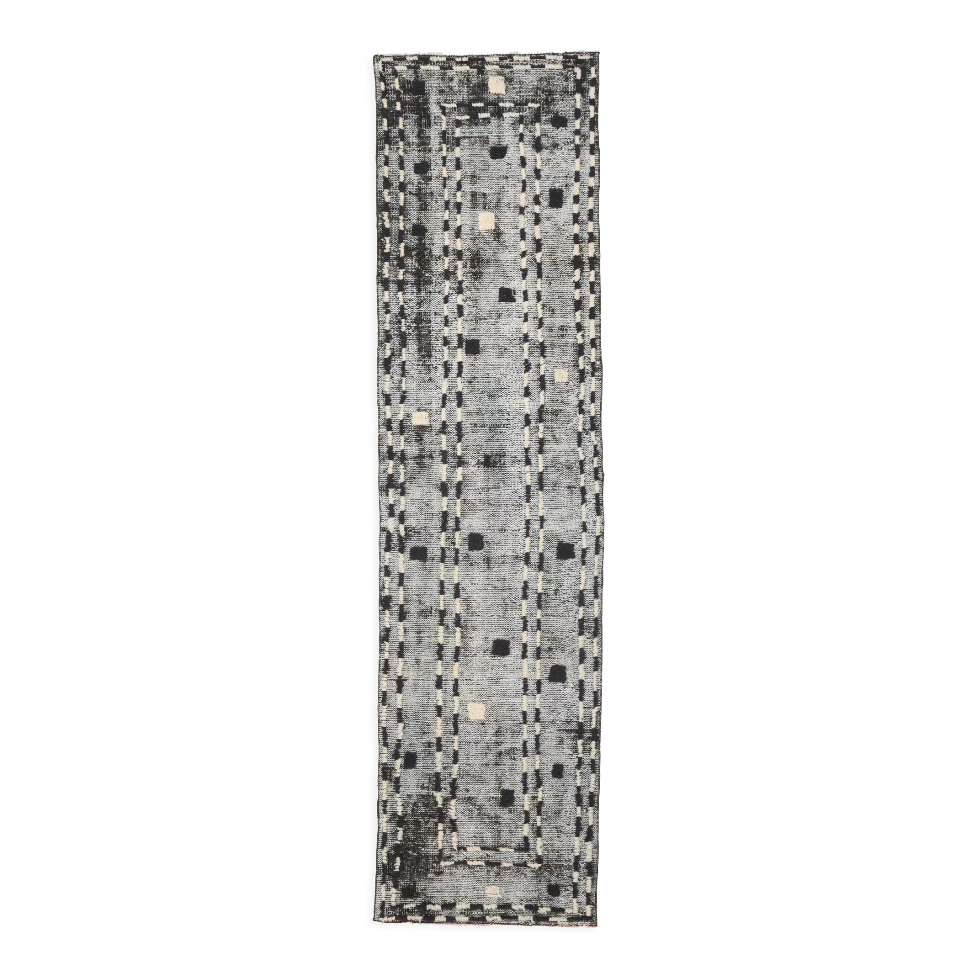 3x9 handmade pom pom vintage runner rug 285x73cm