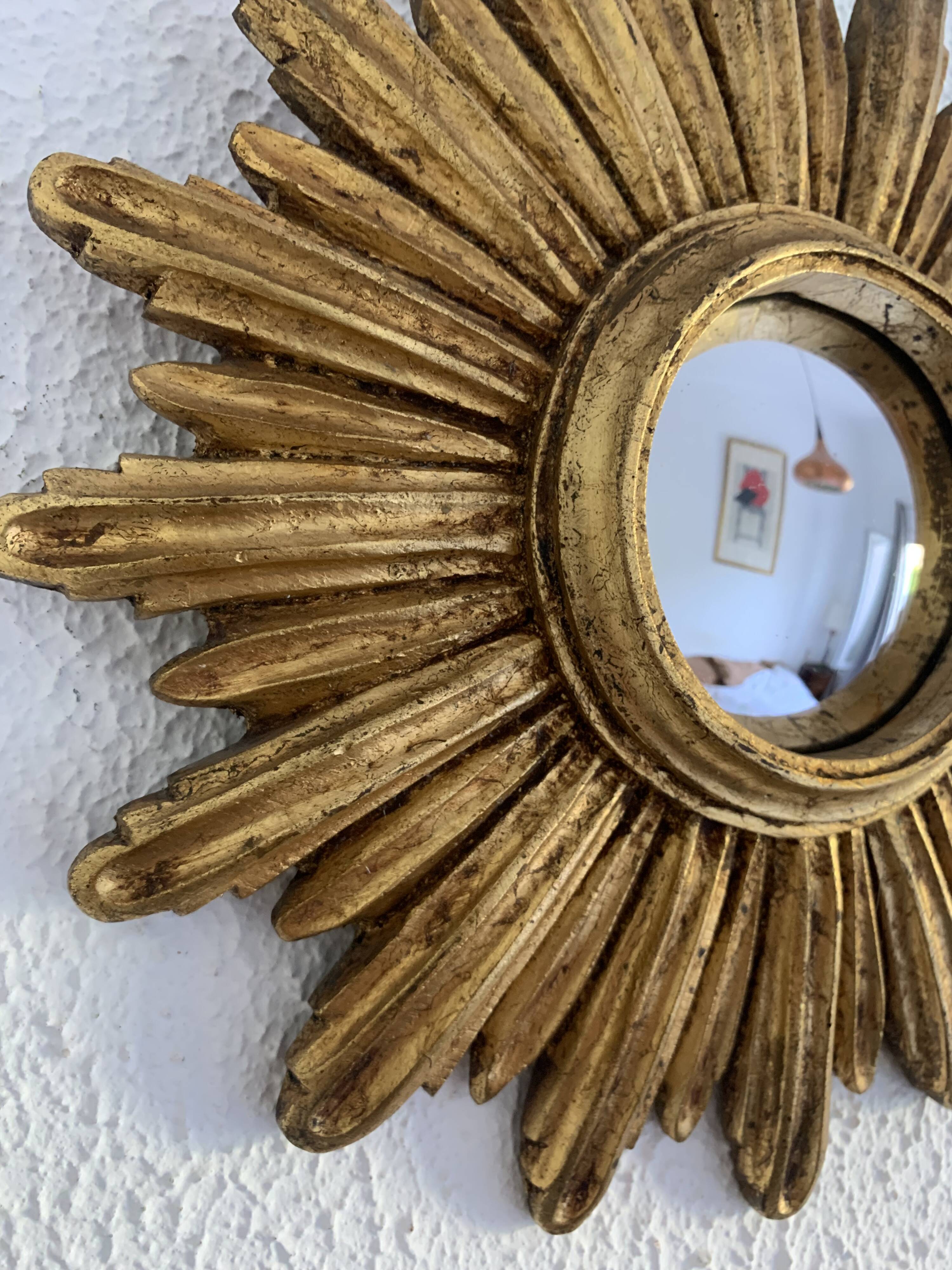 Miroir vintage 1960 soleil oeil de sorcière or - 27 cm