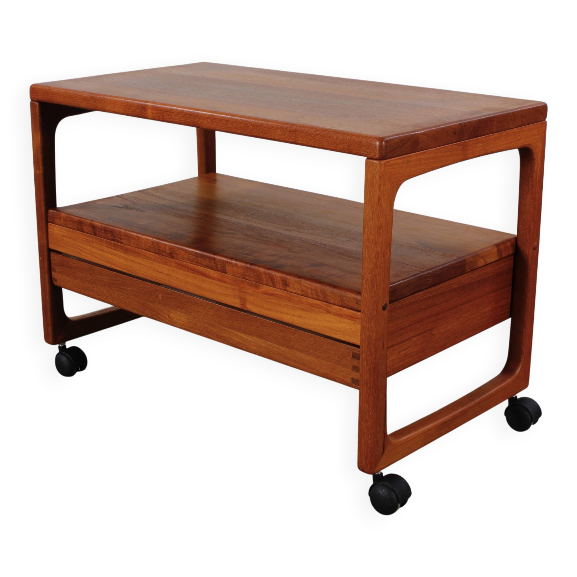 Vintage teak side table, serving trolley, Danish design MCM