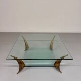 Table basse en verre et pied laiton massif design italien années 60