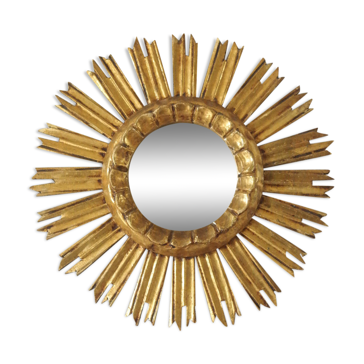 Vintage sun mirror in wood and gold resin 43 cm