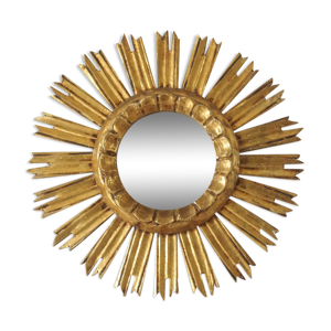 Miroir soleil vintage en bois et