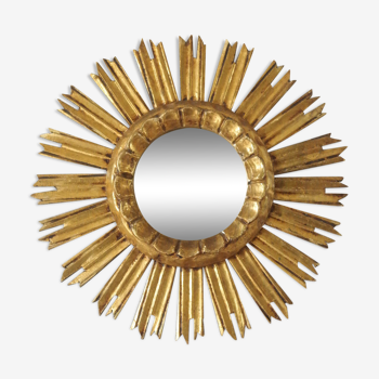 Vintage sun mirror in wood and gold resin 43 cm