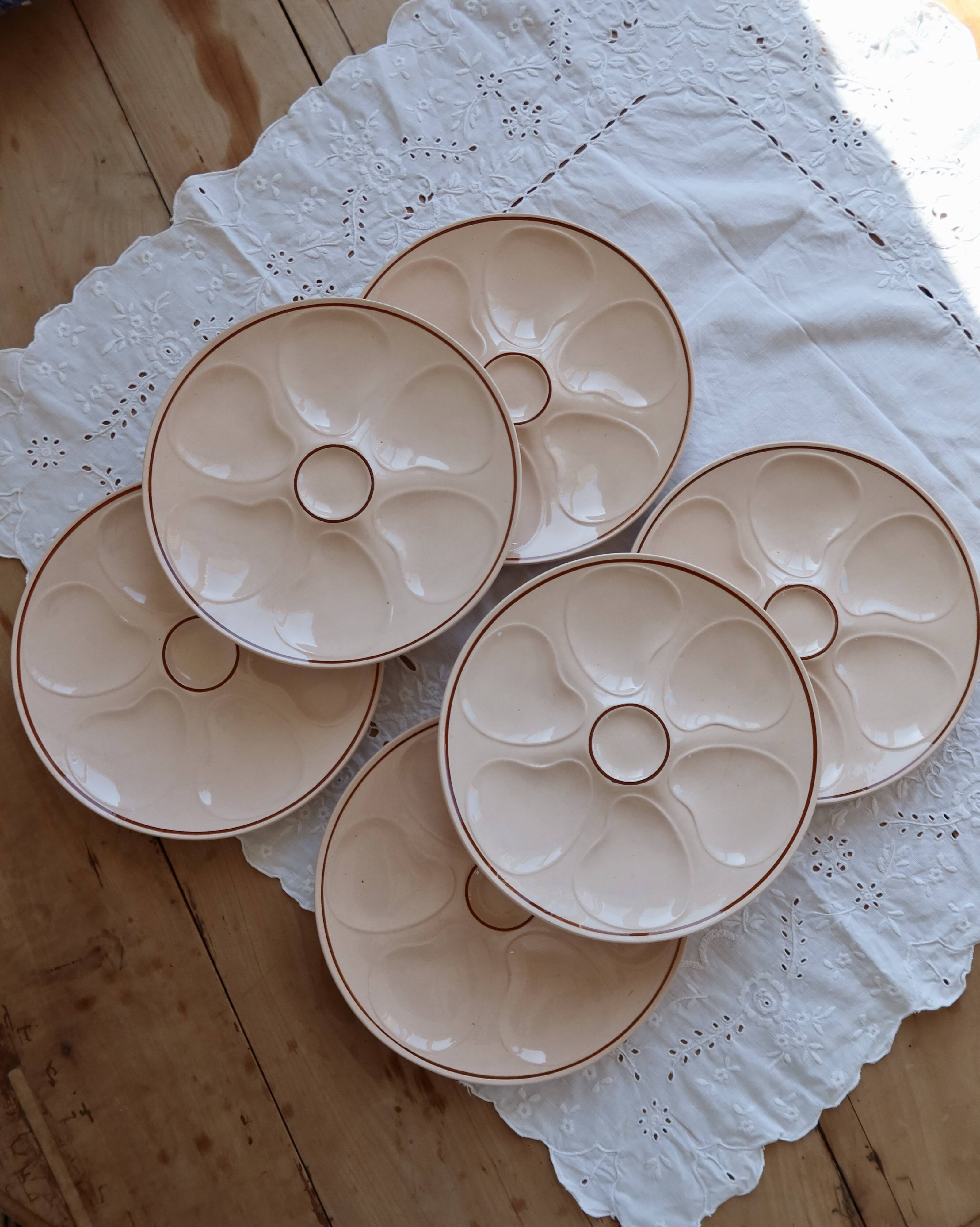 6 vintage pink oyster plates Longwy pottery
