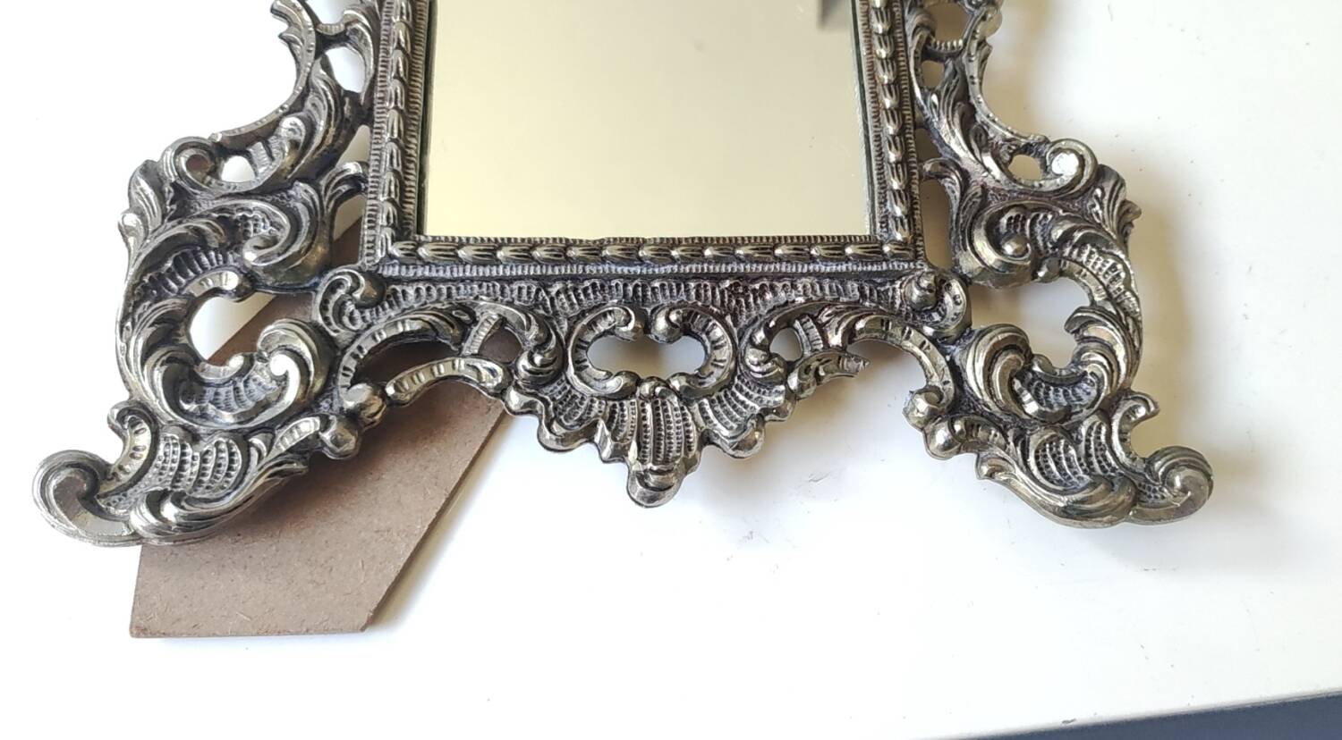 Antique/Rocaille/Louis XV Style Table Mirror. In silver-plated bronze