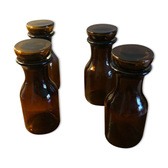 Lot of 4 vintage amber glass container jars made in Belgium