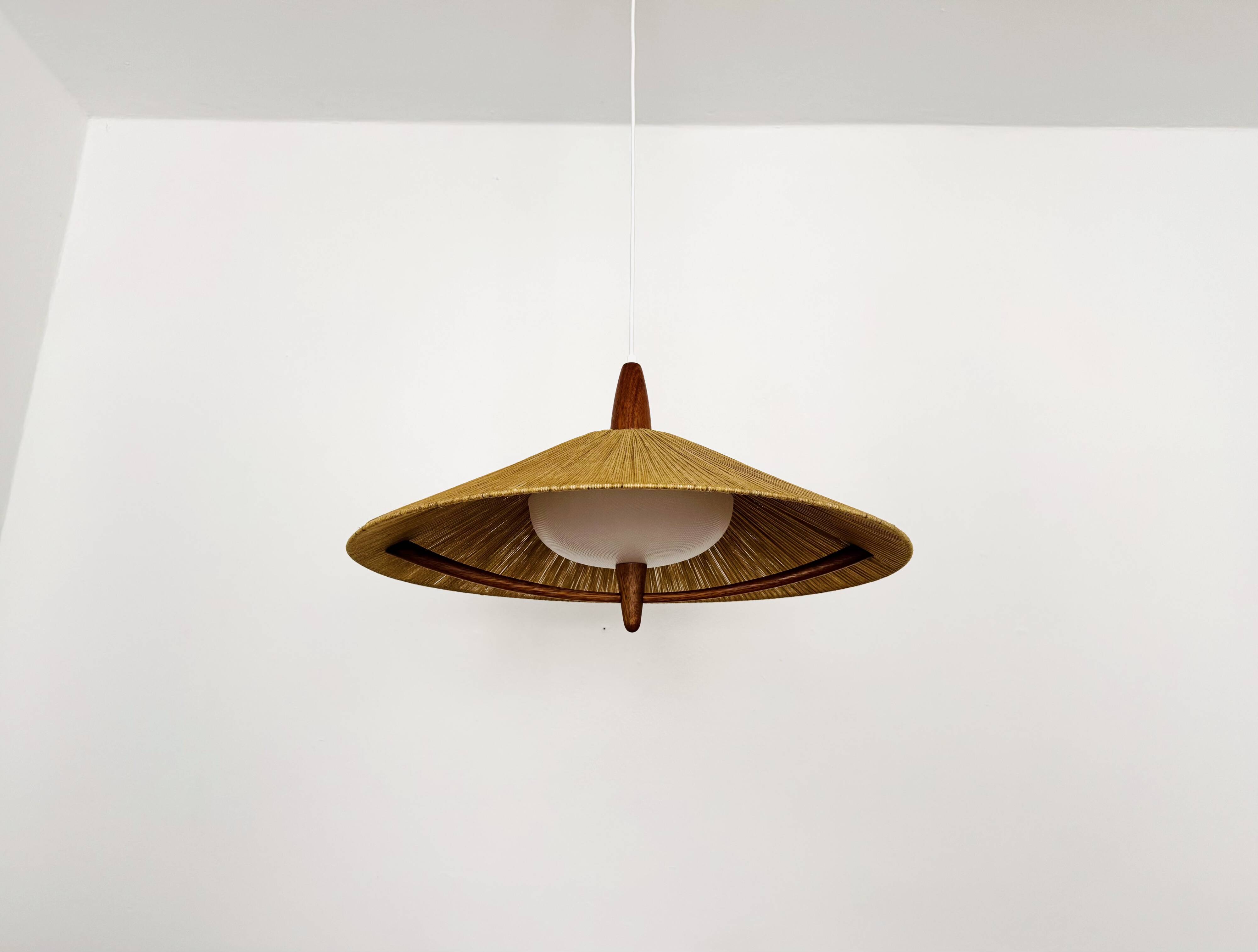 Large Sisal and Teak Pendant Lamp by Temde